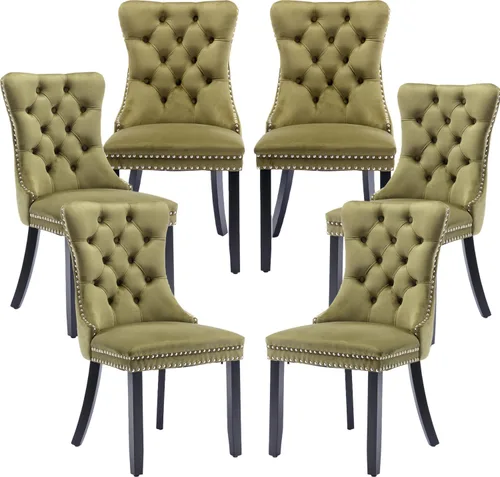 Miniatura 97 de LKTART Juego de 2 sillas de comedor de terciopelo, sillas de comedor copetudas con ribete de anillo de clavo, silla de comedor tapizada con patas