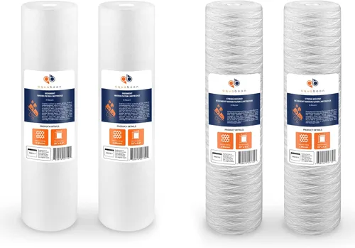 Aquaboon Paquete de 2 cartuchos de repuesto de filtro de agua de sedimentos de 5 micrones de 20 x 4.5 pulgadas y cartucho de filtro de agua Aquaboon