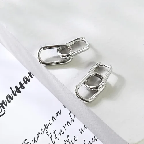 Miniatura 5 de Aretes de aro de plata de ley 925 con doble ovalado para mujer, pequeños aretes de aro de plata para orejas sensibles, aretes de aro cuadrados