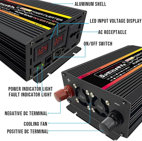 Miniatura 4 de DC 12V 24V a AC 220V Sistema de energía solar 12000W Inversor de onda sinusoidal pura hogar al aire libre RV coche inversor de alta potencia