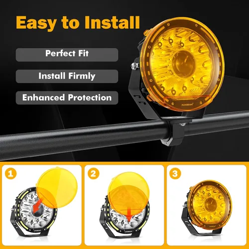 Miniatura 3 de Auxbeam Cubierta de luz todoterreno de 7 pulgadas, cubiertas protectoras redondas ámbar, lente de policarbonato de plástico amarillo para conducción