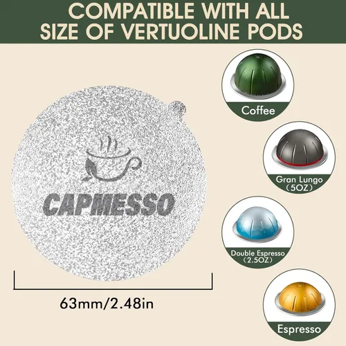 Miniatura 3 de CAPMESSO Tapas de papel de aluminio para cápsulas reutilizables de Nespresso Vertuolina, cubiertas adhesivas para cápsulas de café, sellos