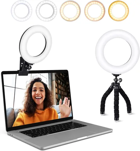 Kit de iluminación de videoconferencia, clip de luz de anillo en el monitor de computadora portátil con 5 colores regulables y 5 niveles de brillo