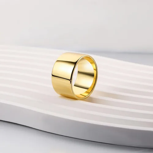 Miniatura 6 de RLMOON Anillos de banda ancha chapados en oro o plata de 18 quilates de 0.472 pulgadas, anillo de pulgar para mujeres y hombres, grueso, simple