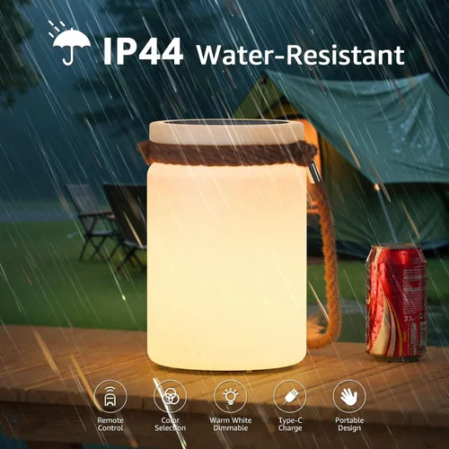 Miniatura 5 de uuffoo Paquete de 2 lámparas solares de mesa, impermeables, LED, inalámbricas, IP44 RGB y blanco cálido, regulables, para patio, camping