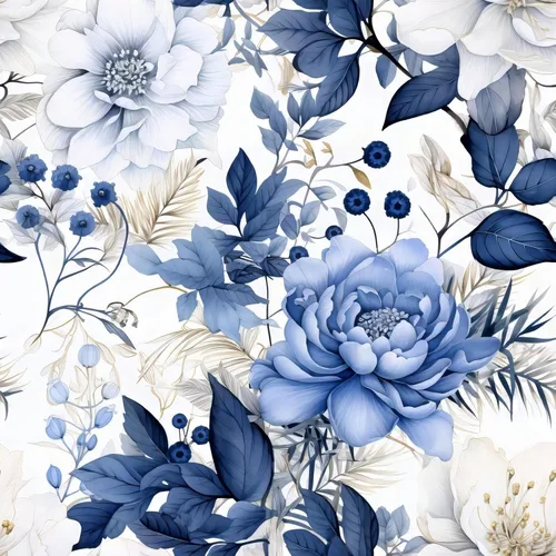Booming Peony - Papel tapiz floral de peonía para despegar y pegar - Papel tapiz autoadhesivo removible de hojas azul/blanco - Mural decorativo de