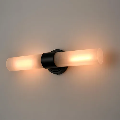 Miniatura 8 de DAYCENT Modernas luces negras para tocador de baño, aplique de pared de vidrio esmerilado de 2 luces, apliques cilíndricos negros mate, iluminación