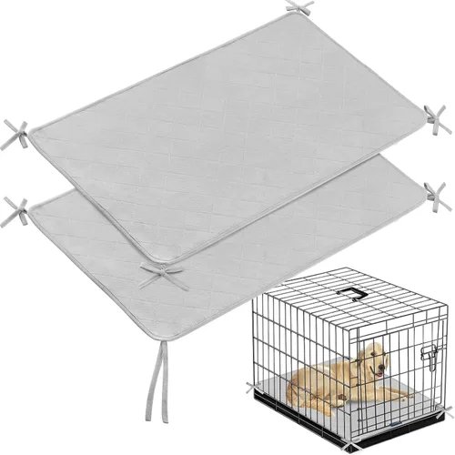 Miniatura 8 de Tapete impermeable para jaula de perro con cuerda, paquete de 2 (42 x 28 pulgadas), almohadillas lavables para orina para perros, almohadillas