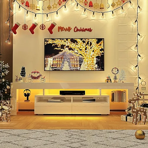 Miniatura 2 de Uspeedy Soporte de TV de 63 pulgadas para TV de 65/70 pulgadas, moderno soporte de TV LED para sala de estar, soporte de TV negro, centro de Blanco