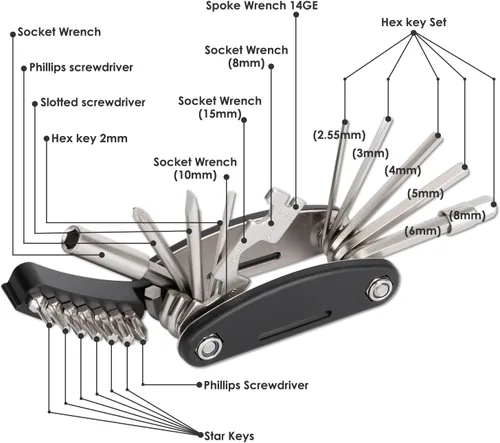 Miniatura 6 de WOTOW Kit de herramientas de reparación de bicicletas, multiherramienta 21 en 1 con llave de hueso, kit de herramientas portátil para bicicleta