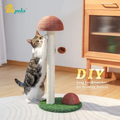 Miniatura 4 de PETEPELA Poste rascador para gatos, rascador para gatos en forma de hongo, bonita torre de árbol para gatos con poste rascador grueso y cama