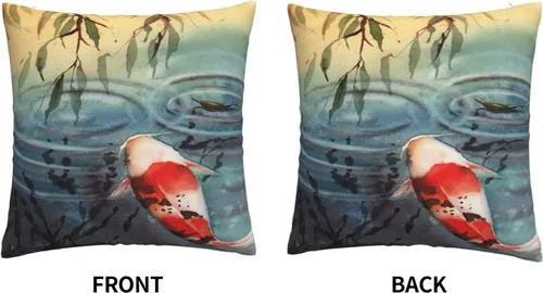 Miniatura 3 de VARUN Fundas de almohada Koi Fish Water Lily Pond Blanco Rojo Carpa Ripples Funda cuadrada para decoración del hogar, sofá, coche, dormitorio, funda