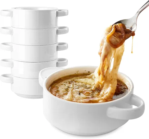 Miniatura 8 de Modern Innovations Cuencos de sopa de cebolla francesa de 20 onzas con asas en color blanco (juego de 4) aptos para horno y microondas, gres