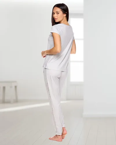 Miniatura 5 de bebe Conjunto de pijama para mujer, camisa de manga corta con pantalones de encaje para mujer