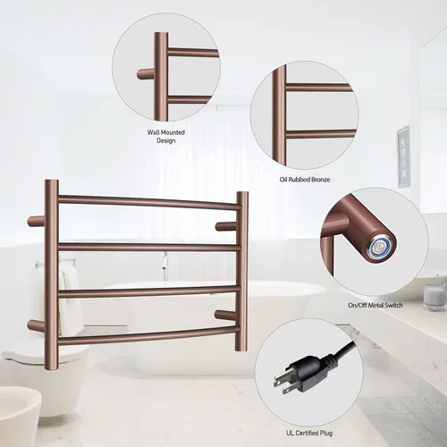 Miniatura 3 de Calentador de toallas ORB para baño, calentador de toallas de baño montado en la pared, calentador eléctrico de acero inoxidable, curvado, redondo