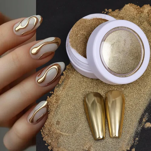 Miniatura 3 de Juego de polvos de uñas cromados metálicos, 6 colores, espejo de cobre mágico, polvo cromado para uñas, purpurina holográfica, dorado, plateado