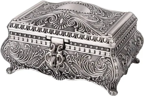 Feyarl Caja de joyería vintage, caja de aretes, caja de tesoros, caja organizadora de collares, caja de recuerdos para boda, regalo de cumpleaños,
