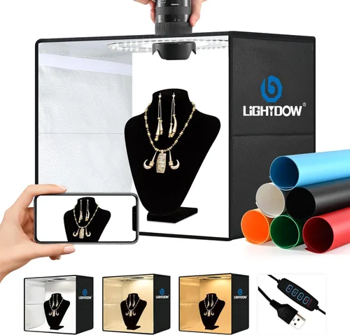 Miniatura 11 de Lightdow Caja de luz de estudio fotográfico de 10 x 10 x 10 pulgadas con 96 LED (CRI>95), 6 telones de fondo, portátiles, regulables, versátiles
