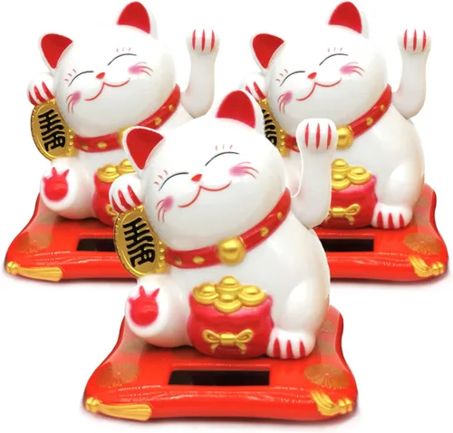 Miniatura 7 de Gato de la Suerte Brazo Ondulado, Gato Chino Vivo y Encantador, Estatua de Gato de la Fortuna Solar para Decoración de Escritorio, Coche, Aperturas