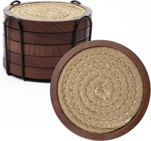 Mckanti Paquete de 5 Posavasos de Madera con Soporte para Decoración de Mesa de Café, Absorbentes para Todo Tipo de Tazas, 4.3 Pulgadas