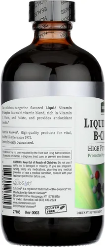 Miniatura 5 de Nature's Answer El complejo líquido de vitamina B apoya niveles de energía saludables Promueve la función nerviosa saludable Sabor a mandarina