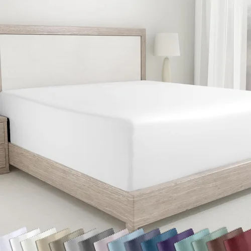 Miniatura 30 de California Design Den - Sábana bajera ajustada de algodón con bolsillo profundo, suave de 400 hilos, 100 % algodón satinado, ajuste ceñido, elástico