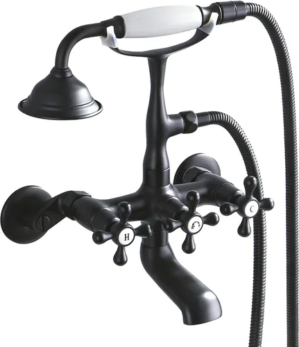 Grifo de bañera para teléfono con pulverizador, para montaje en pared, ducha de mano, 3 manijas cruzadas, relleno de bañera antiguo, centro