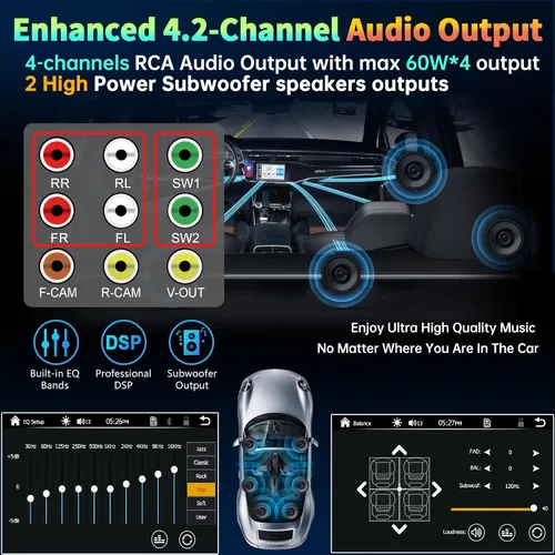 Miniatura 4 de Estéreo de auto de doble DIN de 7 pulgadas compatible con Apple CarPlay inalámbrico y Android Auto, puertos de subwoofer dual de 240 W y 4.2