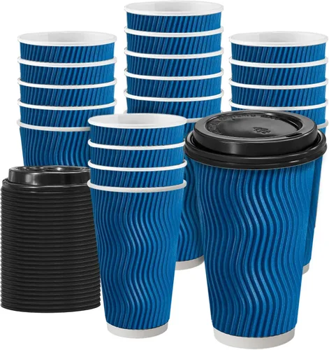 Miniatura 13 de Clawsoff Paquete de 100 tazas de café con tapas, de 8 onzas, desechables, aisladas, onduladas, para bebidas frías/calientes, oficina, hogar, tienda