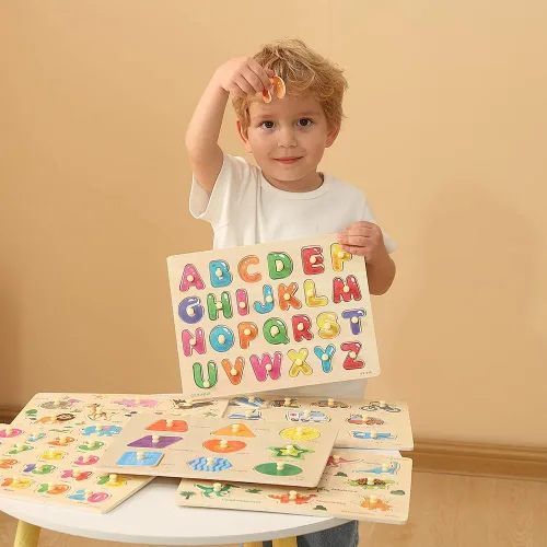 Miniatura 2 de GRINNNIE Rompecabezas de Clavijas de Madera para Niños Pequeños, Paquete de 6 Rompecabezas para Niños de 3 4 5 Años