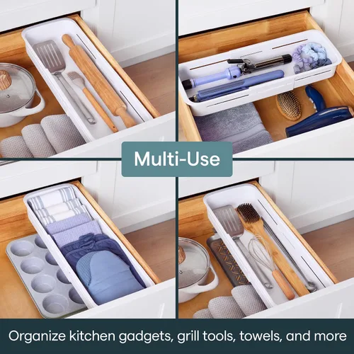 Miniatura 7 de YouCopia DrawerFit - Cajonera deslizante, organizador de almacenamiento de cocina expandible y ajustable, color blanco moteado