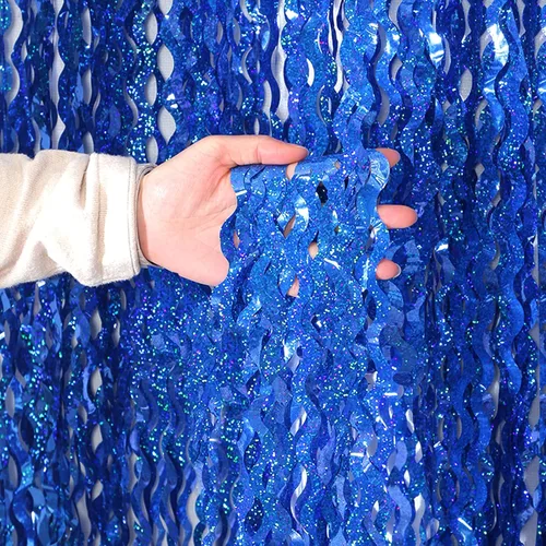 Miniatura 26 de Paquete de 4 cortinas telón de fondo de flecos de lámina metálica ondulada azul aguamarina de 3.3 pies x 6.6 pies - Cortinas de lámina metálica