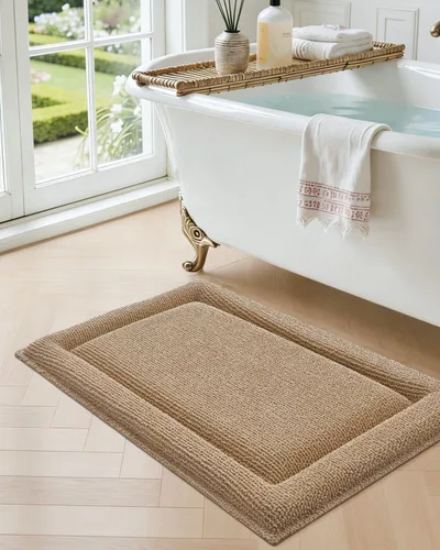 Miniatura 8 de DEXI Tapete de baño de espuma viscoelástica de 24 x 17 pulgadas, tapete de baño de felpilla suave y absorbente, antideslizante, de secado rápido