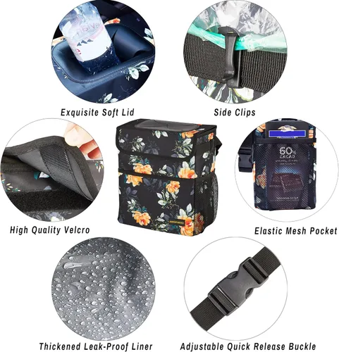 Miniatura 5 de SIBOFUEGO Bonito bote de basura para automóvil con tapa, contenedor de basura plegable multiusos para automóvil, organizador a prueba de fugas, bote