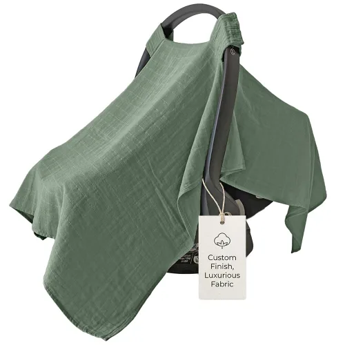 Miniatura 9 de MOZAH Funda de asiento de coche para bebé, hojas beige, 100% muselina orgánica, suave, transpirable y ligera, esencial para asiento de automóvil