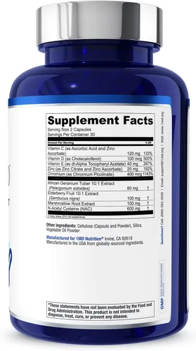 Miniatura 6 de 1MD Nutrition BreatheMD Suplemento de apoyo pulmonar y respiratorio Promueve un sistema inmunológico saludable con saúco, cromo y NAC 60