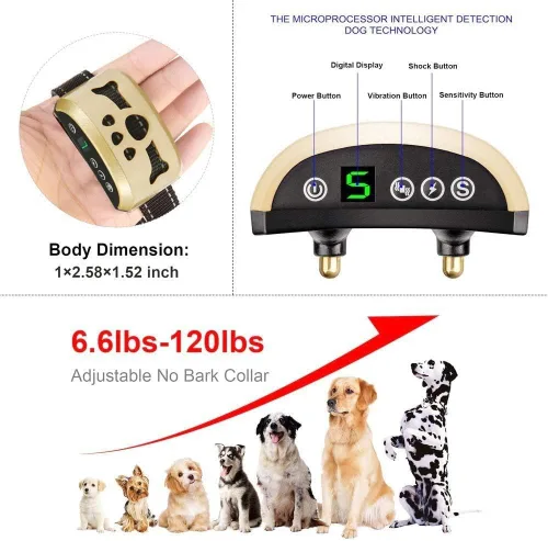 Miniatura 4 de Collar antiladridos para perro, 7 niveles ajustables de sensibilidad e intensidad, doble modo antiladridos recargable, impermeable, reflectante, sin
