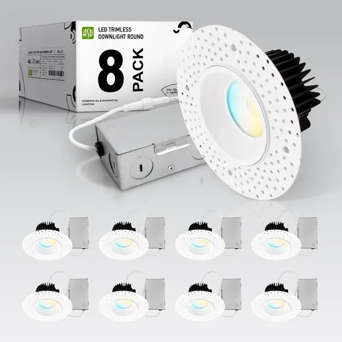Miniatura 20 de ASD Luces LED empotrables sin moldura de 1 pulgada, 7W 120V Triac redondas para uso comercial, iluminación regulable sin lata para techo con caja