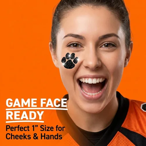 Anderson's Juego de 100 calcomanías negras con purpurina para el cuerpo, tatuajes, Cheek Cheek Cheers, equipo para fanáticos de los deportes,