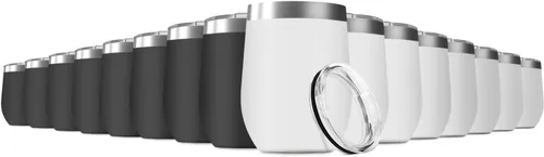 Miniatura 9 de Vaso de vino de 12 onzas con tapa, vaso de vino de acero inoxidable, vaso de vino de doble pared aislado al vacío, tazas de viaje sin tallo Blanco