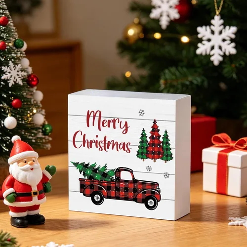 Miniatura 6 de Decoraciones navideñas para interiores, decoración de Navidad, mesa, hogar, habitación, camión, oficina, baño, caja de madera, letrero de madera