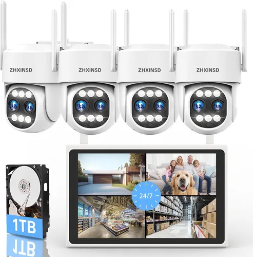 Miniatura 8 de Sistema de cámara de seguridad inalámbrica para exteriores para el hogar, ZHXINSD Juego de 4 cámaras con lente dual 6MP 10X Zoom híbrido 360°
