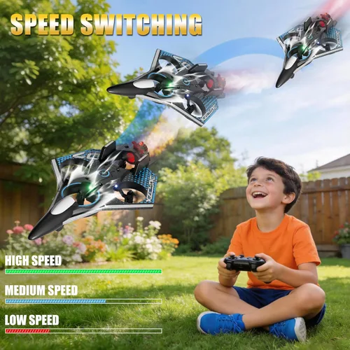 Miniatura 7 de Avión RC con spray frío, aviones de control remoto de espuma con luz LED, juguetes de combate de 360°, rollo de acrobacias, avión RC para niños