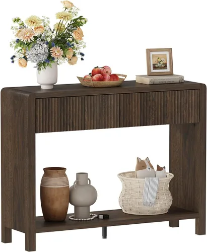 Miniatura 13 de FATORRI Mesa consola para entrada, moderna mesa de sofá con 2 cajones para sala de estar, mesas de pasillo de madera y mesas de sofá detrás del sofá