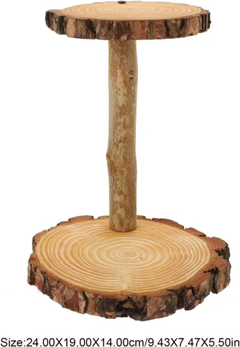 Miniatura 4 de HOMSFOU - Soporte de madera para cupcakes de 2 niveles, estante de exhibición de postres rústico multicapa, soporte redondo para mesa de boda