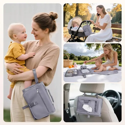 Miniatura 5 de CEICEI - Cambiador de pañales portátil, impermeable, cambiador de pañales para bebé, con bolsillo grande para húmedo/seco y bolsillos elásticos