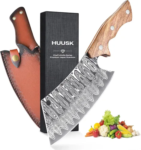 Miniatura 8 de Huusk Juego de cuchillos de chef serbio - Juego de 6 cuchillos de carnicero forjados a mano para cortar carne, cuchillos vikingos con bolsa