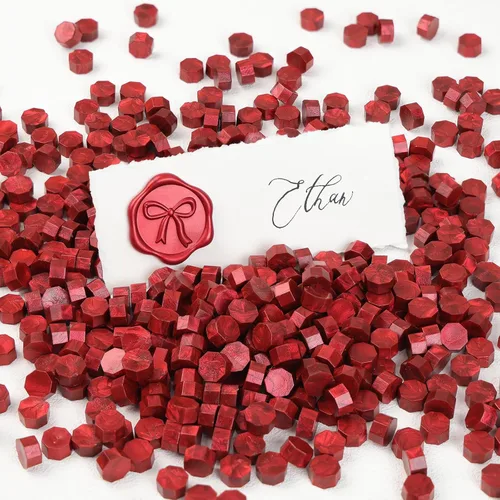Miniatura 3 de UNIQOOO 540 piezas de cuentas de cera de sellado de caja de vino rojo vino metálico para sello de cera, ideal para adornar sobres de tarjetas