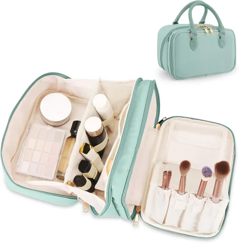 Miniatura 10 de Bolsa de maquillaje de viaje para mujeres, estuche de gran capacidad de moda, con apertura plana, organizador de cosméticos portátil, impermeable