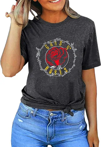 Miniatura 2 de Women Guns N' Roses Graphic Print Shirt Top Vintage Rock Music Tee Shirt Funny Letter Print Short Sleeve Band Shirt